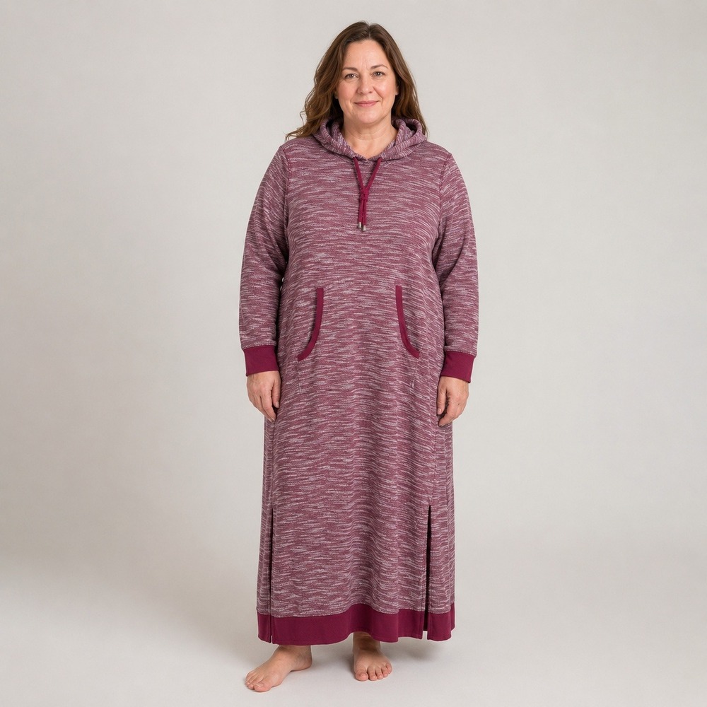 Only Necessities Women's M 14/16 Burgundy Hooded Long Lounger Nightgown